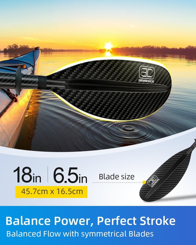OCEANBROAD Adjustable Carbon Fiber Kayak Paddle 86in/220cm to 94in/240cm Kayaking Oar for Adults with Paddle Leash 1 Paddle - Image 4